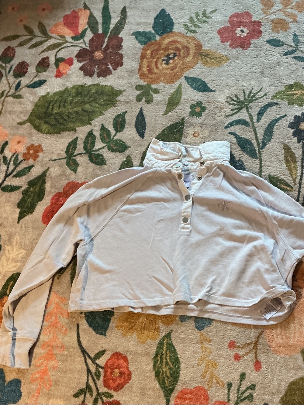 Calvin Klein Light Beige Cropped Long-Sleeve Polo